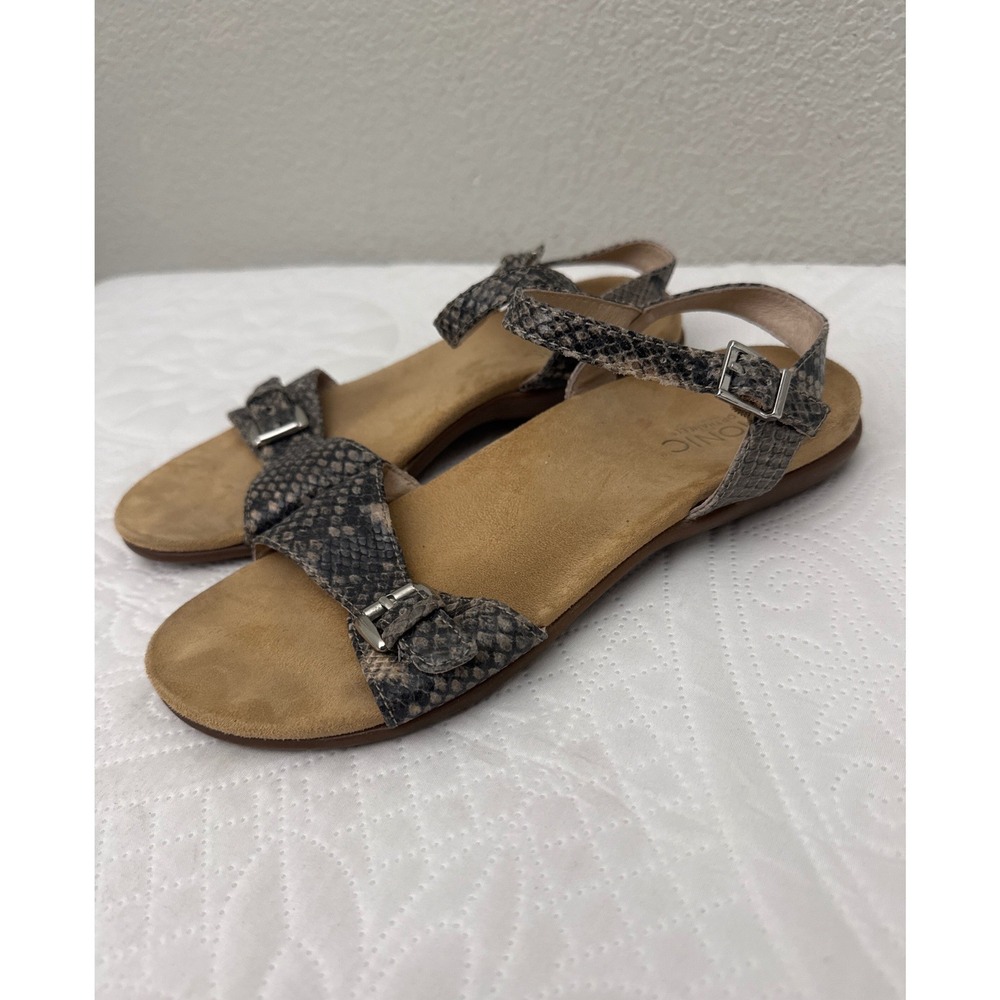 Vionic Alita Gray Snake Print Leather Buckle Ankle Strap Comfort Sandals Size 7